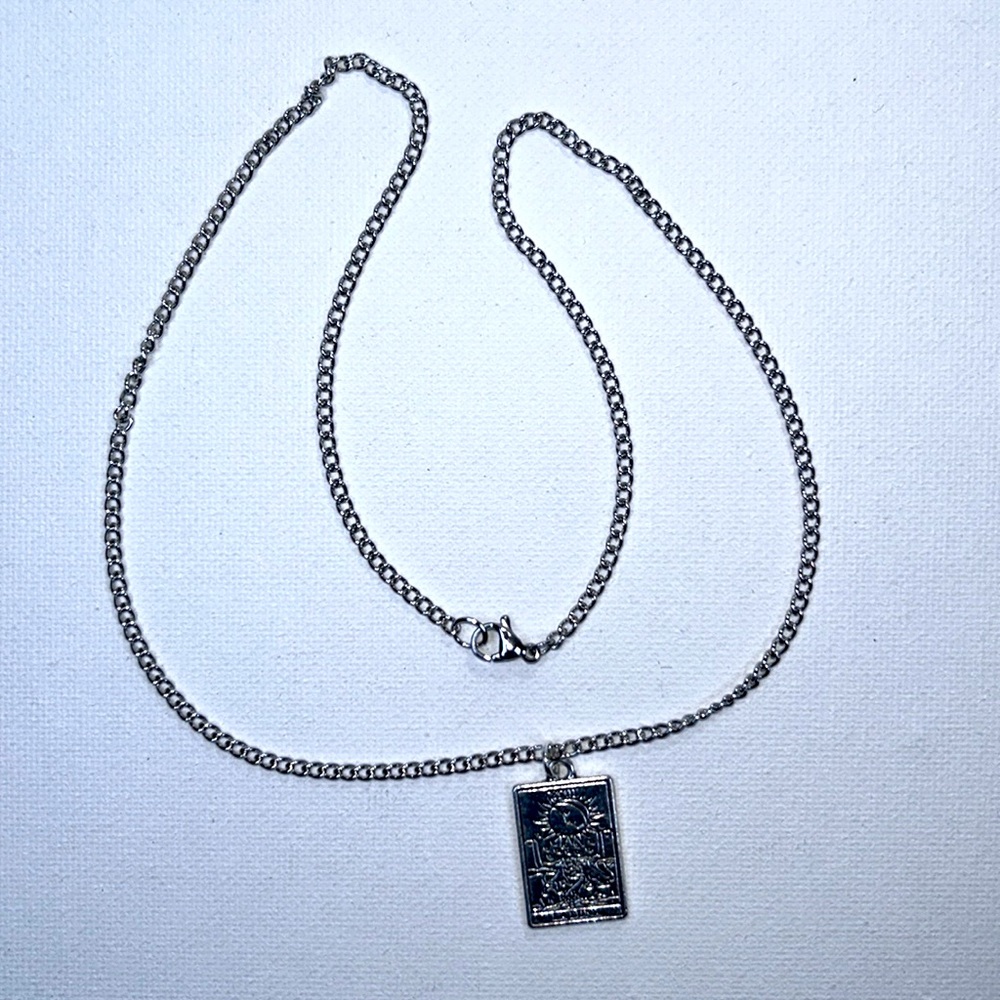 Handmade  “The Moon” Tarot Card Pendant On Stainless Steel Curb Chain Celtic - Picture 2 of 8